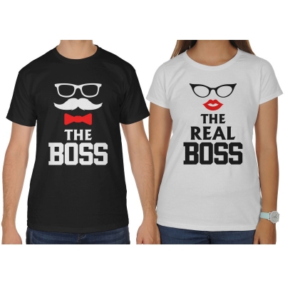 Koszulki dla par zakochanych komplet 2 szt The boss The real boss